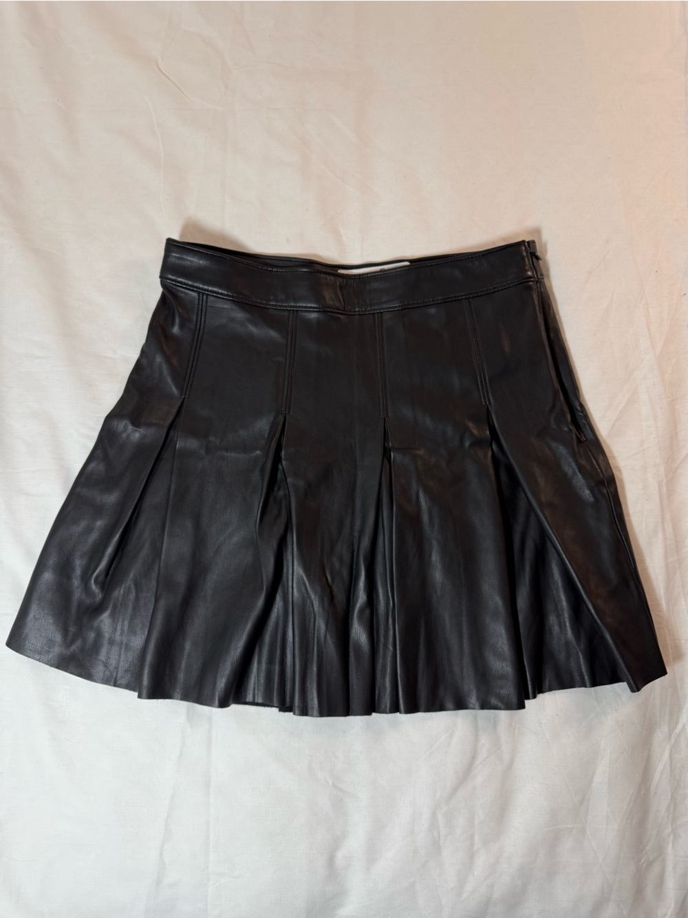 Hollister Black Faux Leather Pleated A-Line Skirt Size Medium